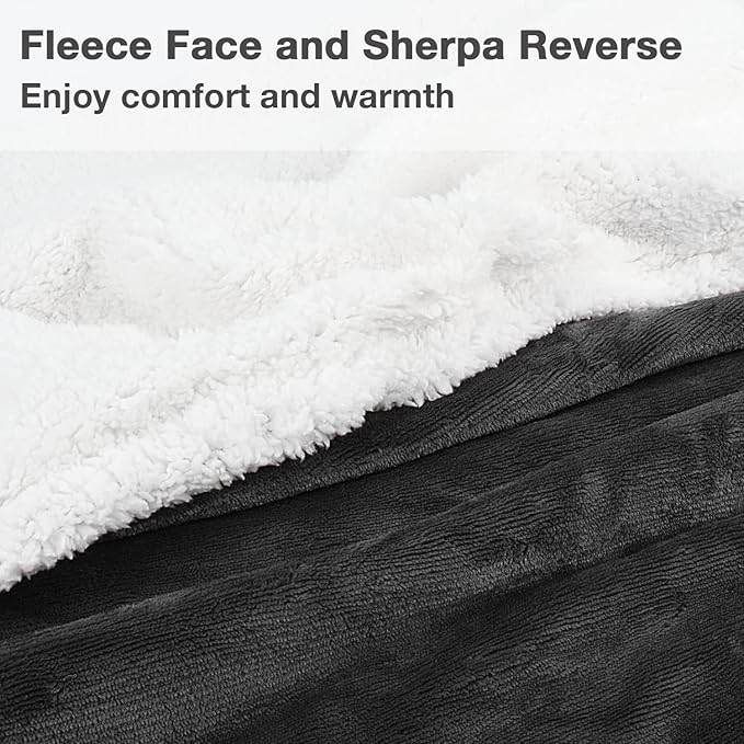 Catalonia Sherpa Wearable Blanket with Sleeves & Foot Pockets for Adult Women Men, Comfy Snuggly Wrap Sleeved Throw Blanket Robe, Gift Idea, Black