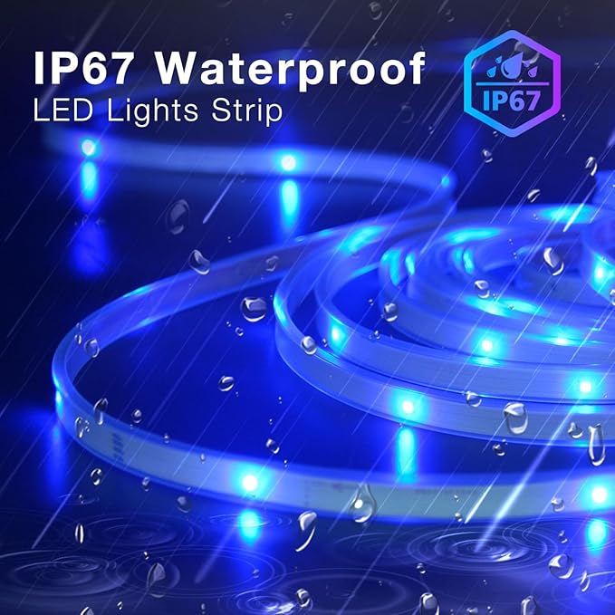 DAYBETTER Outdoor LED Strip Lights, IP67 Waterproof LED Lights with Remote, APP Control, Color Changing LED Rope Lights for Bedroom, Bathroom, Roof, Balcony, Pool, 24V, 100ft