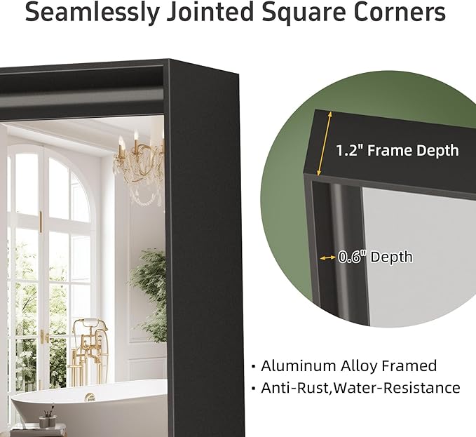Black Vanity Wall Mirror, 22x 30 Inch Rectangular Bathroom Mirrors for Over Sink, Aluminum Metal Framed Mirror, Tempered Glass, Anti-Rust, Wall Farmhouse Mirrors (Horizontal/Vertical)