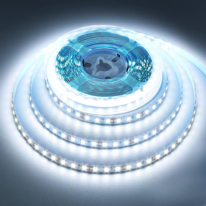12V LED Strip Light Cool White 6000K 5M/16.4ft 600LEDs Flexible SMD2835 High Brightness No-Waterproof IP20 LED Tape Lights for Bedroom Kitchen Party etc Decorate(No Power Supply)