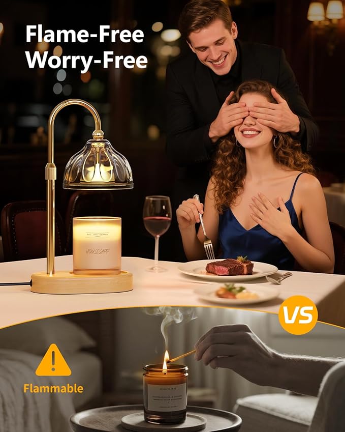 Candle Warmer Lamp, Wax Melt Warmer with Timer Dimmer, Height Adjustable, Black Lampshade, Includes 2 Bulbs, Birthday Gifts for Women, Mom, Christmas, Housewarming