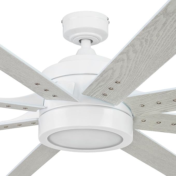 Honeywell Ceiling Fans Xerxes Modern 62 Inch Ceiling Fan with Light, Remote Control Fan, LED Indoor Fan with 8 Blades, White and Gray Wash Blade Finish Options, White (51628-01)
