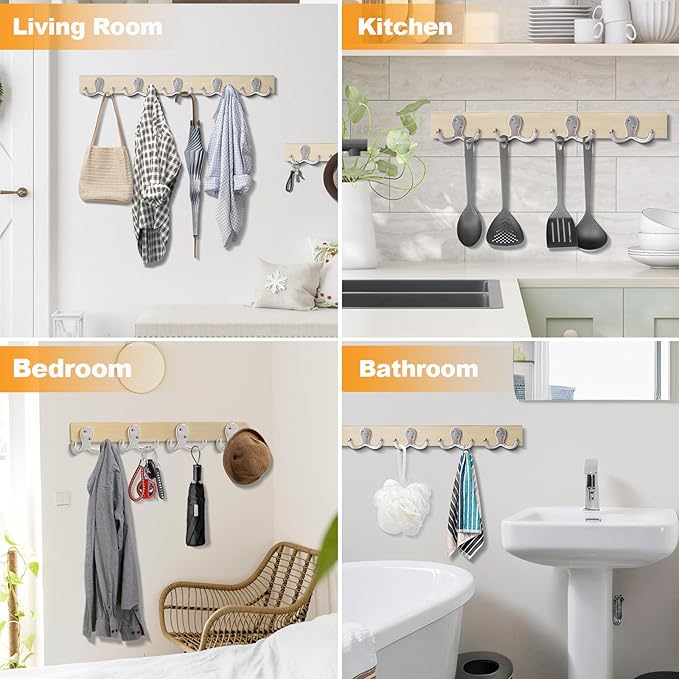 15 Pack Coat Hooks Wall Hooks for Hanging, Heavy Duty Double Prong Metal Hook Wall Mounted for Living Room, Bathroom, Kitchen, Bedroom for Coat, Bag, Scarf, Towel, Hat, Key, Cup (Silver)