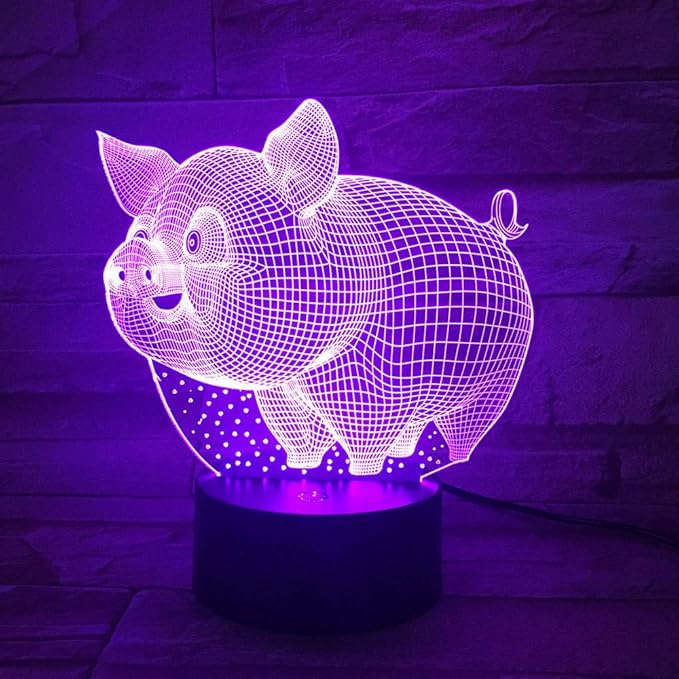 Pig 3D Decor Lamp with Remote, Toys for Girls Boys Room, Night Light Bedside Gifts for Kids Baby