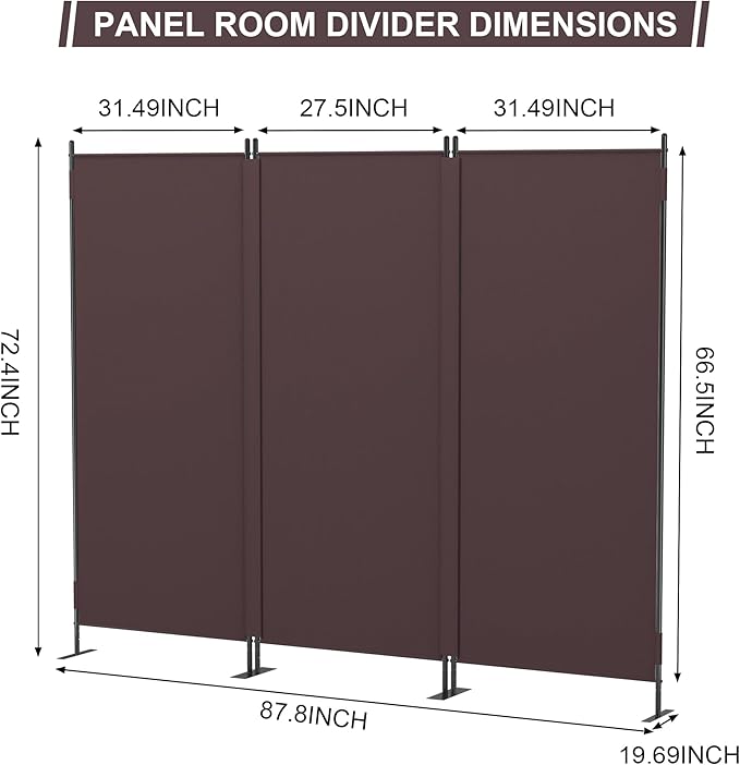 Room Divider Panel 6Ft Privacy Screen Wall Divider JAXPETY Folding Portable Partition Wall 88" W x 73" H Dividers for Room Separation Indoor, Brown
