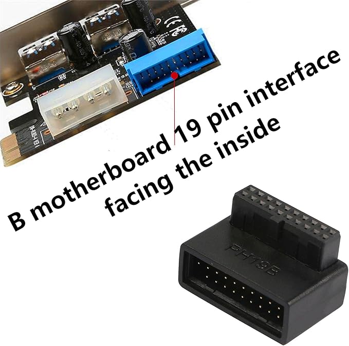 USB 3.0 90 Degree Motherboard Adapter 19 Pin/20 Pin Male to Female Extension Adapter L Turn Right Angle Socket for Desktop Motherboard (Down Angle PH19B)