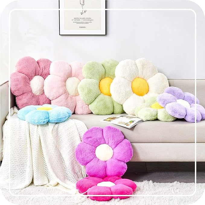 Dusty Rose Flower Pillow, Cute Decorative Flower Shaped Throw Pillow with Faux Rabbit Fur, 19.6" Soft Flower Plush Throw Pillow Floor Pillows Room Décor for Bedroom Living Room