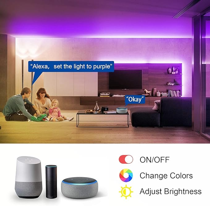 VOLIVO LED Strip Lights WiFi 100 FT, Compatible with Alexa and Google Assistant, 2 Rolls of 50ft RGB Led Light Strip, Music Sync Color Changing Lighting for Bedroom, Home, Kitchen, Party Decors