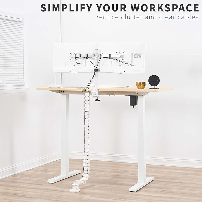 VIVO Under Desk Vertebrae Cable Management Kit, Adjustable Quad Entry Flexible Cord Organizer for Home Office, White, DESK-AC01C-W