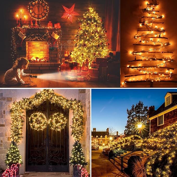 ODEETRONIC Christmas Lights, 21.63ft 100 Count Incandescent Clear Christmas Lights, UL Certified Outdoor Mini Clear Light Connectable, Green Wire Tree Light Indoor for Home Party Decor, Warm White