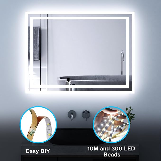 Olafus White LED Strip Lights, 32.8ft Dimmable Vanity Light, 6000K Daylight White LED Tape Lights with UL Listed Adapter, 12V 600 LEDs for Bedroom Kitchen TV Mirror Stair
