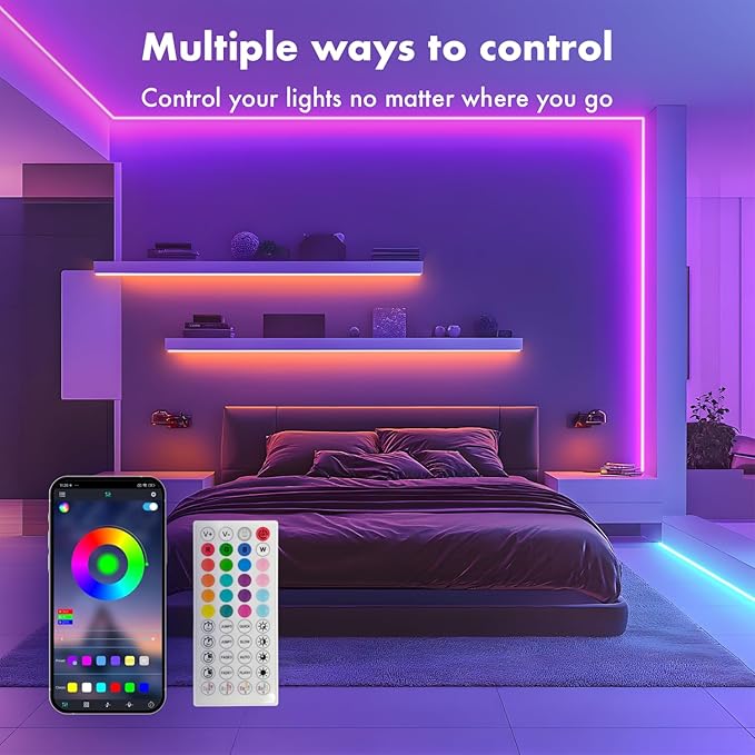 Neon Rope Lights,100FT RGB Led Strip Lights, Waterproof IP67, DIY Design, Music Sync, 44 Keys Remote Control, Multiple Modes, for Living Room, Bedroom, Holiday Decoration