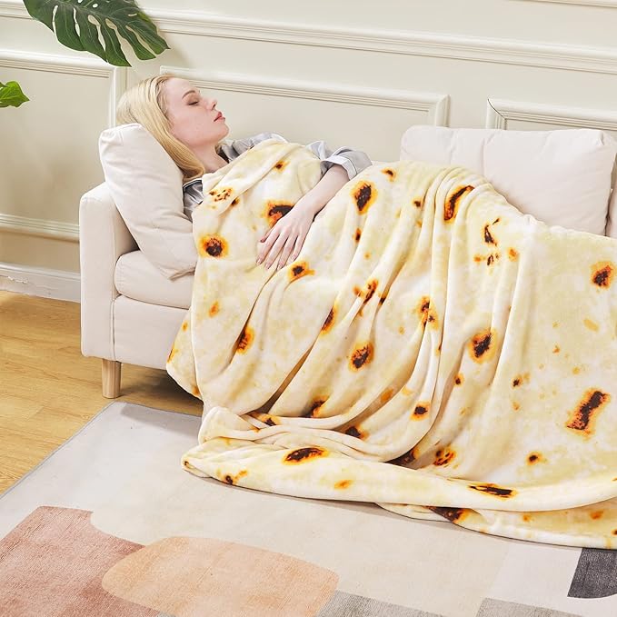 Burritos Tortilla Blanket Twin Size- Premium Lightweight Anti-Static Tortilla Throw Soft Couth Sofa Cozy Warm Flannel Taco Blanket Plush Gift for Daughter Mom, Bedroom Decor 66" x 90"(Burritos Twin)
