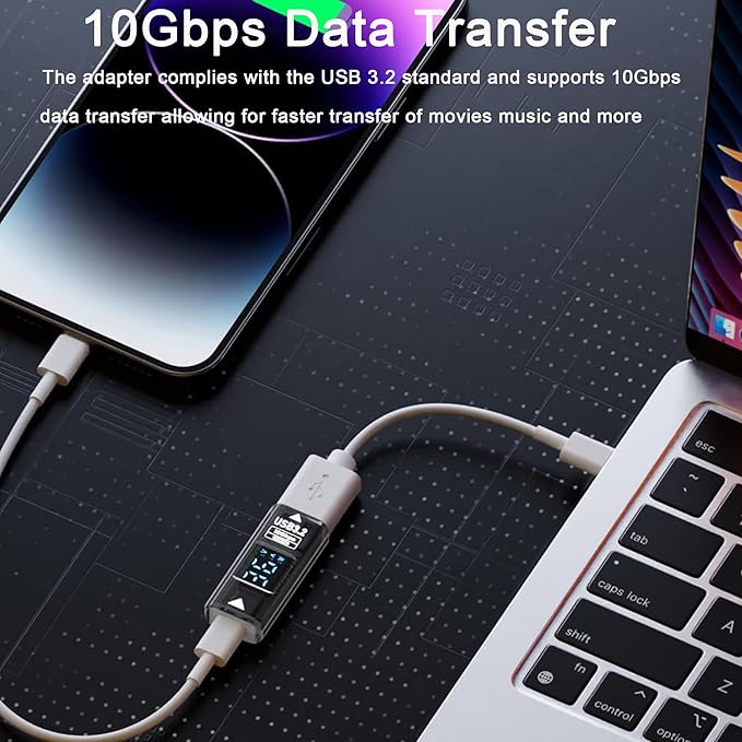 USB to USB C Converter Type C Expander with Digital LED Display,36W/10Gbps USB C Female to USB 3.2 Female Connector for PC,Fast Charging and Data Transfer,for PC,Laptop,Mobile Phone