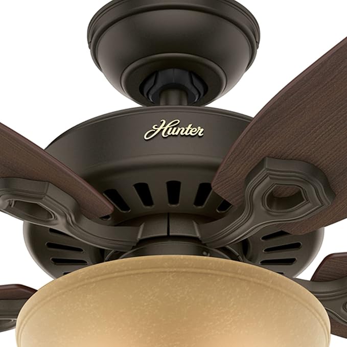 Hunter 52 inch Indoor Ceiling Fan with LED Light - Bronze Ceiling Fan with Pull Chain, For Bedroom or Living Room, Standard Mount, No Remote, 5 Blades, Includes Bulbs- Builder Deluxe 53091, New Bronze