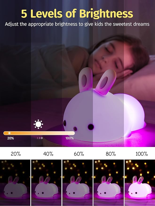 Mubarek Cute Night Light for Kids,16 Colors Kids Night Light for Girls Bunny Lamp,Dimmable Bunny Lamp,Tap Control+Rechargeable Gifts for Teen, Cute Room Decor for Teen Girls Gifts
