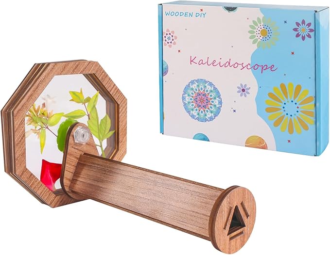 Natural DIY Kaleidoscope Kit, New Wooden Magic Rotating Kaleidoscope Making Set for Nature Lovers, Best Gift, Outdoor Classic Handmade Education Toys(1 Pc)