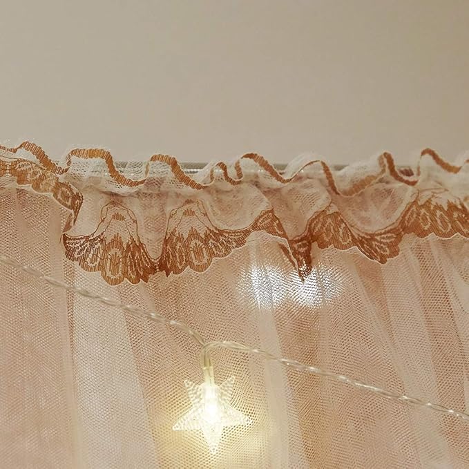 Joyreap Luxury 4 Corners Post Canopy Bed Curtains - Coral & White Cozy Drape Netting - Cute Princess Style Decoration Accessories(Reddish Brown, 59" W x 78" L, Full/Queen)