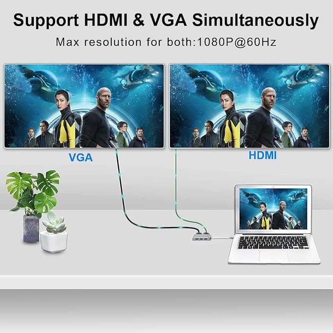 USB C to HDMI VGA Adapter, Weton 5 in 1 USB 3.1 Type C Hub to HDMI 4K,1080P VGA,3xUSB 3.0 Multiport Video Adapter Converter Compatible with MacBook/Chromebook Pixel/Dell XPS/Samsung