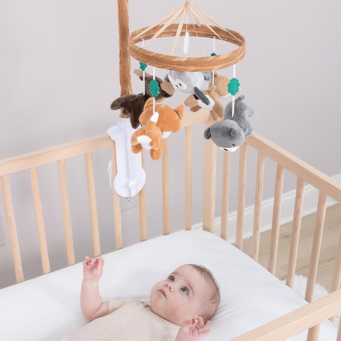 The Peanutshell Crib Mobile for Boys or Girls - Woodgrain Musical Baby Crib Mobile with 12 Lullabies, Whimsical Woodland Baby Whimsical Woodland Nursery Decor