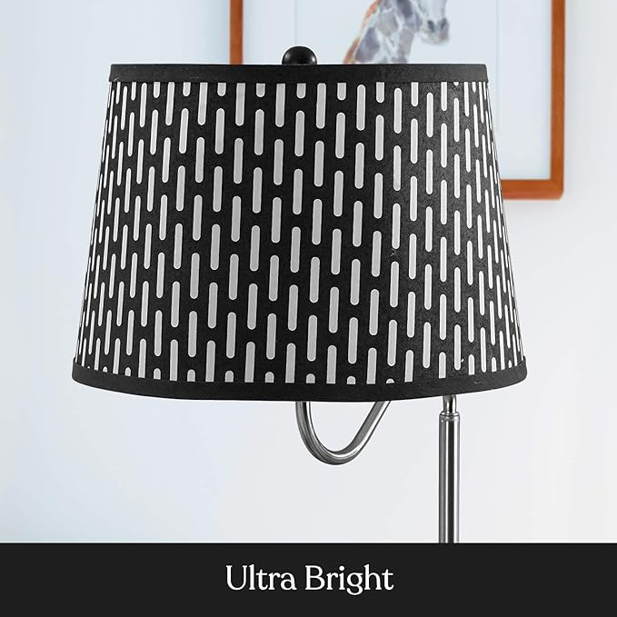 Brightech Madison Side Table with Lamp Combo with LED Bulb, Desk Lamp with USB Port, Bedside Reading Light, Modern End Table with Floor Lamp for Bedroom, Living Room, Office - Black