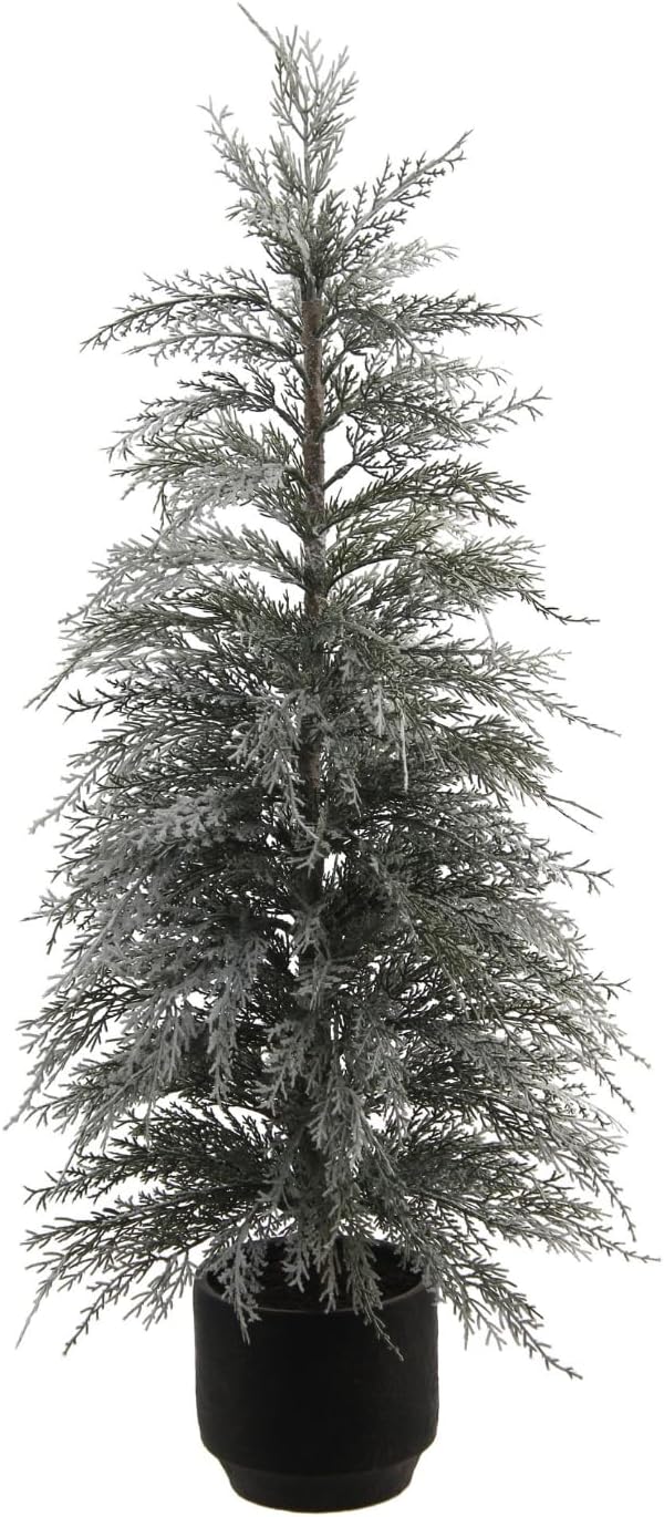 CG Hunter Holiday Collection, Set-of-1 Faux Flocked Cedar Tree, Premium Artificial Indoor Flocked Cedar Tree Stands 36" Tall in Pot–Perfect Christmas Decoration