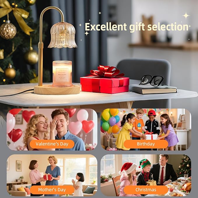Candle Warmer Lamp with Timer: Adjustable Dimmable Height Adjustable - Flower Amber Shape Wax Lamp Jar Candles Modern Home Decor Table Lights - Bedroom Decor