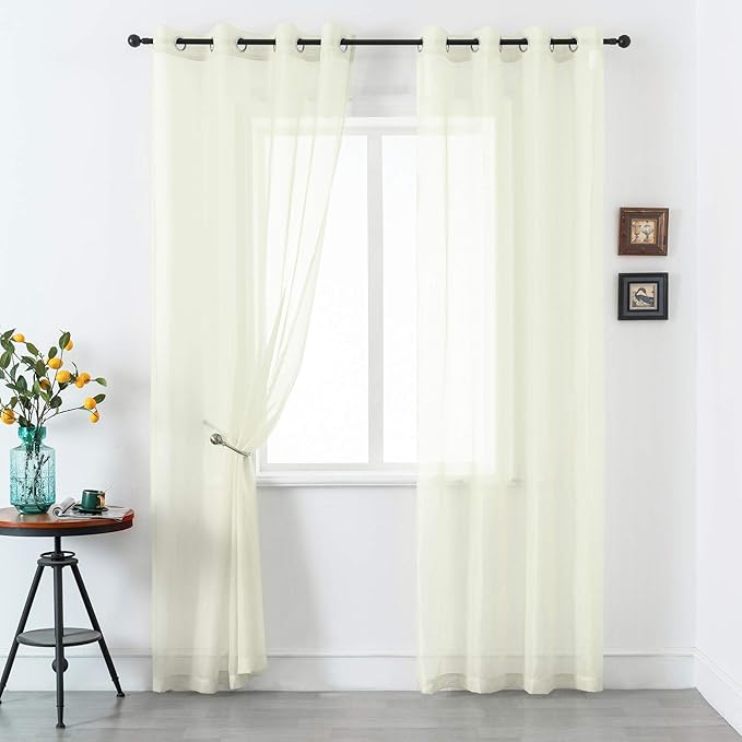 DUALIFE Cream Beige Sheer Curtains 108 Inches Extra Length for Bedroom Decor 2 Panels Light Filtering Semi Sheer Curtains Farmhouse Style for Living Room 9 FT Ivory
