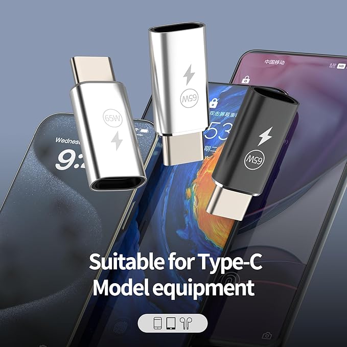 65W Lightning Female to USB C Male Charger Adapter(3Pack) for iPhone16 15 Pro Max Fast Charging Cable Connector Accessories Type C Converter for iPad Car Dongle PD Cord Compatible for Samsung
