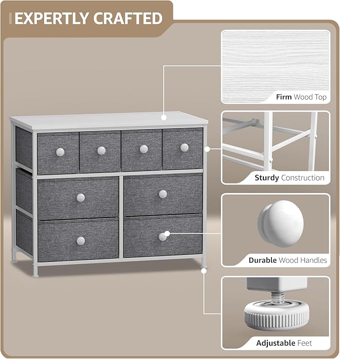 Sorbus Dresser with 8 Drawers - Chest Clothing Organizer Unit with Steel Frame Wood Top Knob Handle Easy Pull Fabric Bins - Large Storage Furniture for Bedroom, Hallway, Living Room, Nursery & Closet