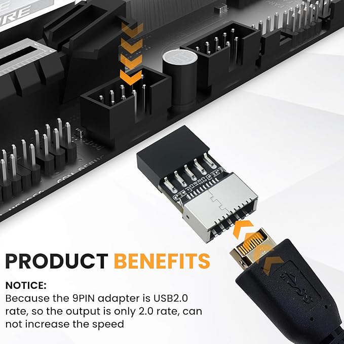 USB 2.0 to USB 3.2 Gen 1 Header Adapter, 9Pin Male to Type-E Key-A Female Mainboard Header Extension Adapter for Extending Type-C Ports on Front Panel of PC