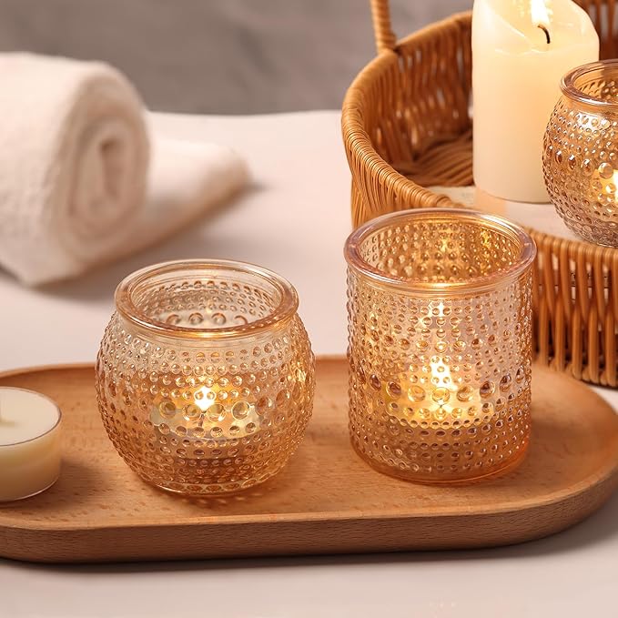 40 Pcs Assorted Gold Votive Candle Holders Bulk- Gold Candle Holders Bulk for Thanksgiving Christmas Table Decorations, Glass Tealight Candle Holder for Fall Wedding Table Centerpieces