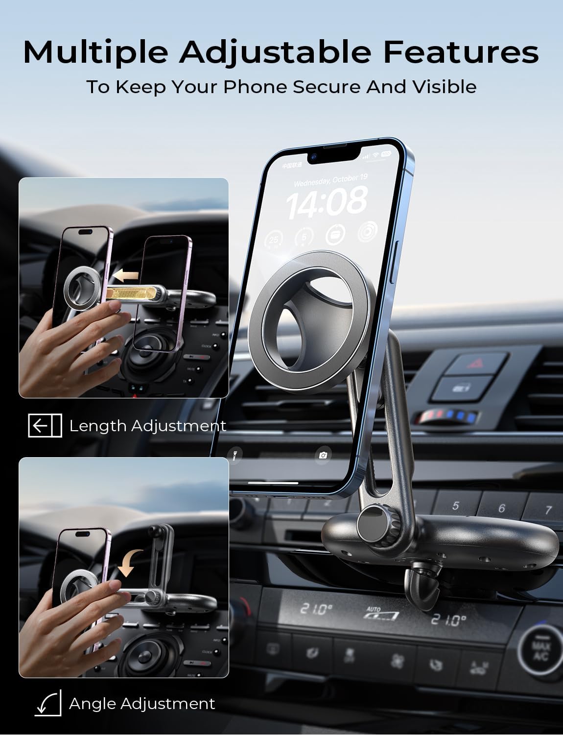 LISEN for MagSafe CD Phone Holder for Car Mount, Angle Adjustable Magnetic Phone Holder for iPhone Magsafe