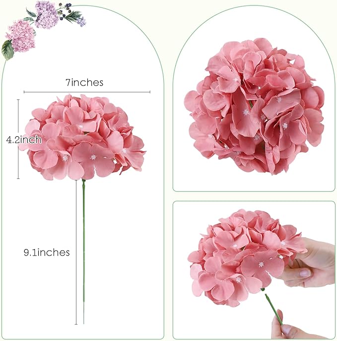 AVIVIHO Dusty Rose Hydrangea Silk Flowers Heads Pack of 10 Dusty Rose Fullness Hydrangea Flowers Artificial with Stems for Wedding Home Party Shop Baby Shower Decoration