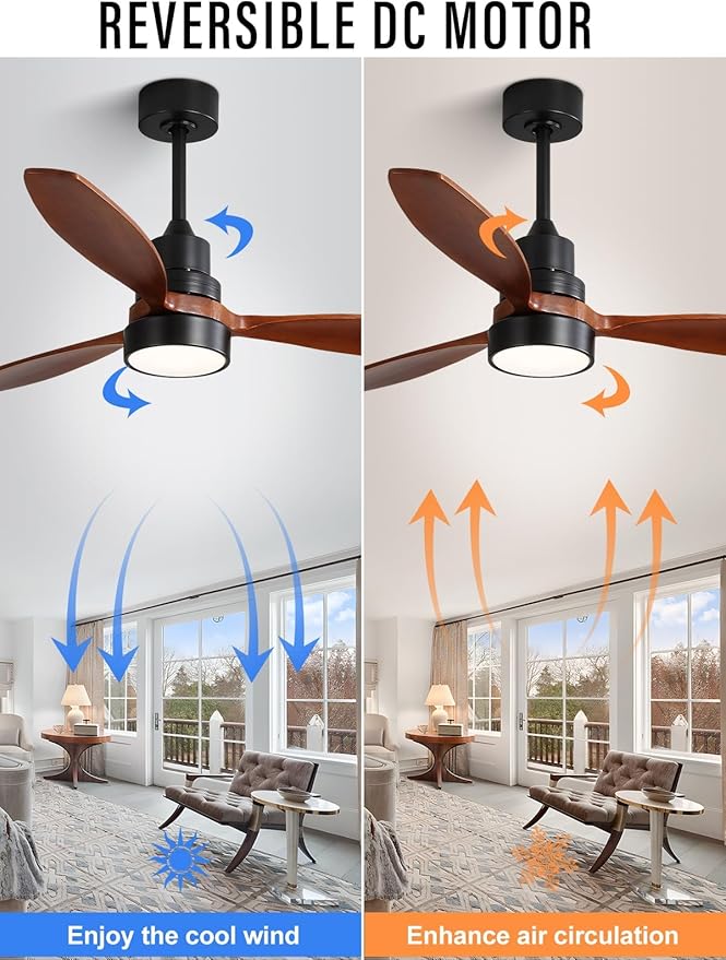 Sofucor Ceiling Fan with Lights, 52 Inch Mordern Wood Ceiling Fan with Remote for Indoor Farmhouse Bedroom Living Room Outdoor Patio Porch, Reversible DC Motor, Noiseless