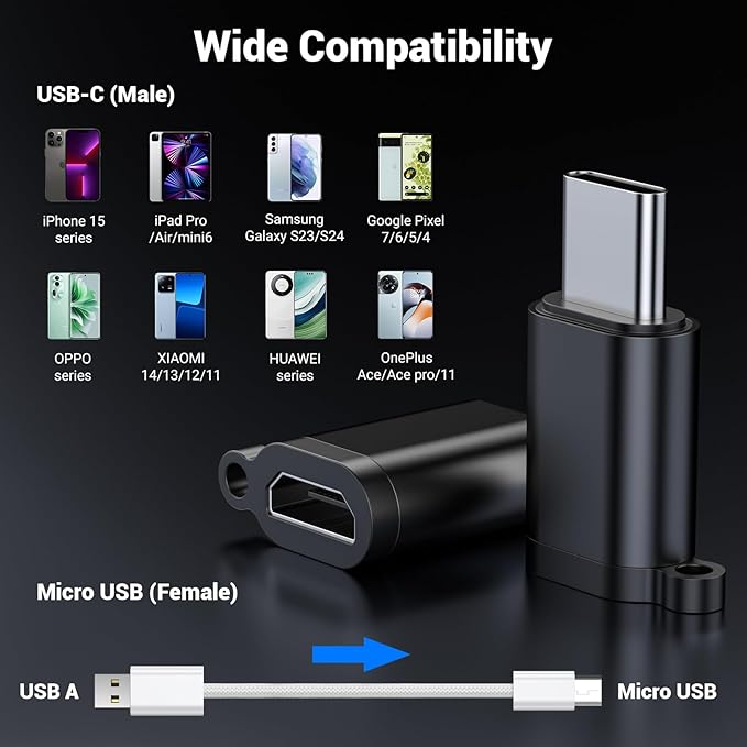 (5Pack) USB C to Micro USBAdapter, USB-C Male to Micro USB Female Adapter Support Data Transfer & Charging Compatible with Samsung Galaxy S10 S9 S8 Plus iPhone 15/15 Pro/15 Plus/Note 9/8 etc