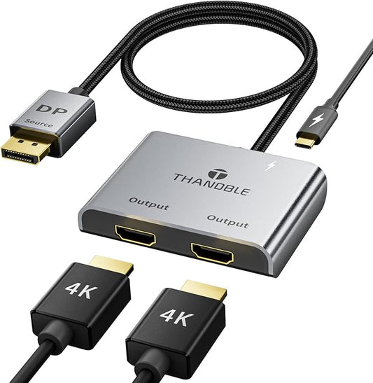 DisplayPort to Dual HDMI Adapter (4K@60Hz) DP to HDMI Splitter for Dual Monitors Extended Display MST Display Port 1 in 2 Out Hub for PC, Graphics Card