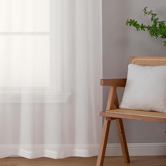 OWENIE Short Sheer Curtains 30 Inches 2 Panels Set, Kitchen Tiers Light Filtering Rod Pocket Cafe Curtains for Kitchen Bathroom Small Half Window, 42 in W x 30 in L, Ivory