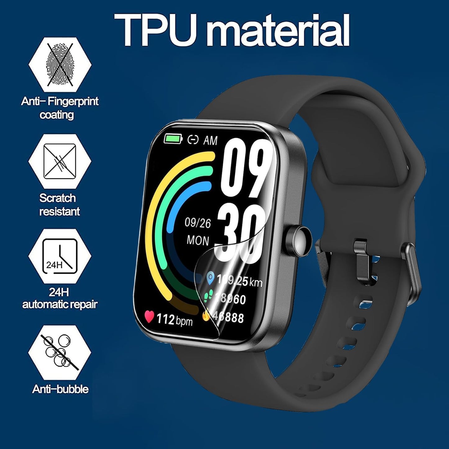 ZURURU H98 Fitness Health Tracker Screen Protector, Full Coverage TPU Clear Film [6 Pack] for 1.47” AMOLED Display