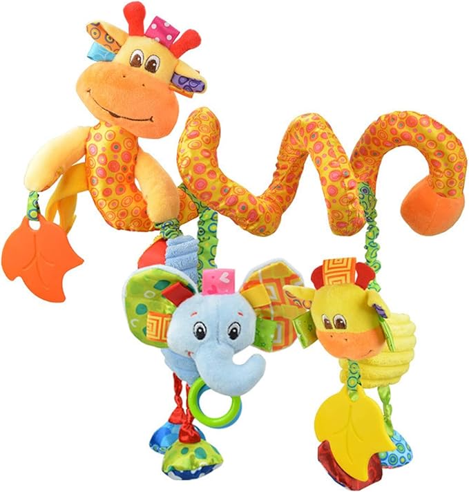 Jollybaby Crib Stroller Car Seat Toys for Baby 0-3-6-9-12 Months, Tummy Time Hanging Sensory Toys for Newborn with Music Box and Teether, Spiral Carseat Toy for Infant Boys Girls Gifts (Giraffe)