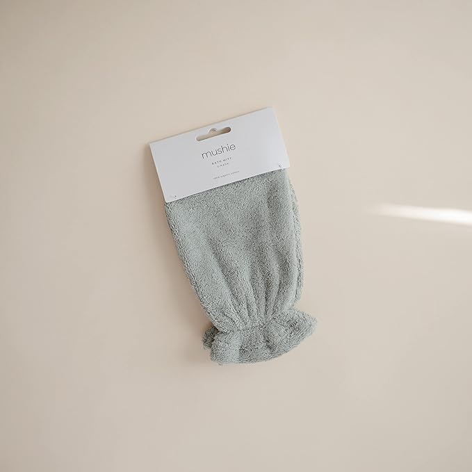 mushie Baby Bath Mitt | Organic Cotton | Pack of 2 (Moss)