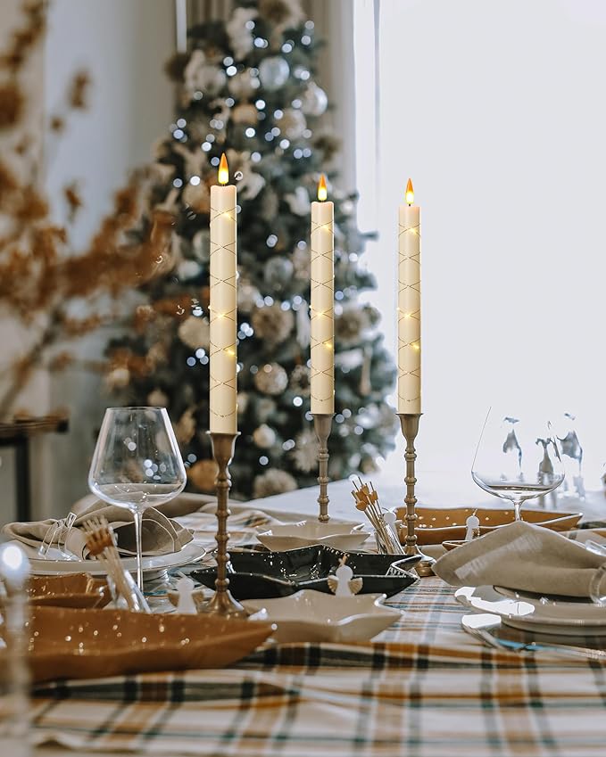 Da by 3 Flameless Window Candles with Remote Control & Timer, Battery Powered Surround Fairy Lamp, 9.6" Christmas Candle, Free 3 Black Bases for Home, Festive, Christmas, Wedding & Event Decoration