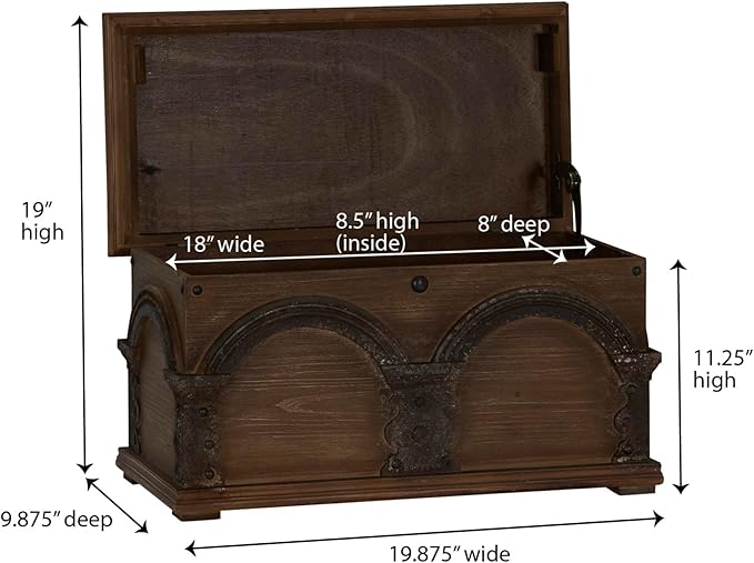 Household Essentials Wooden Arch Trunk Storage Chest, Small, Brown
