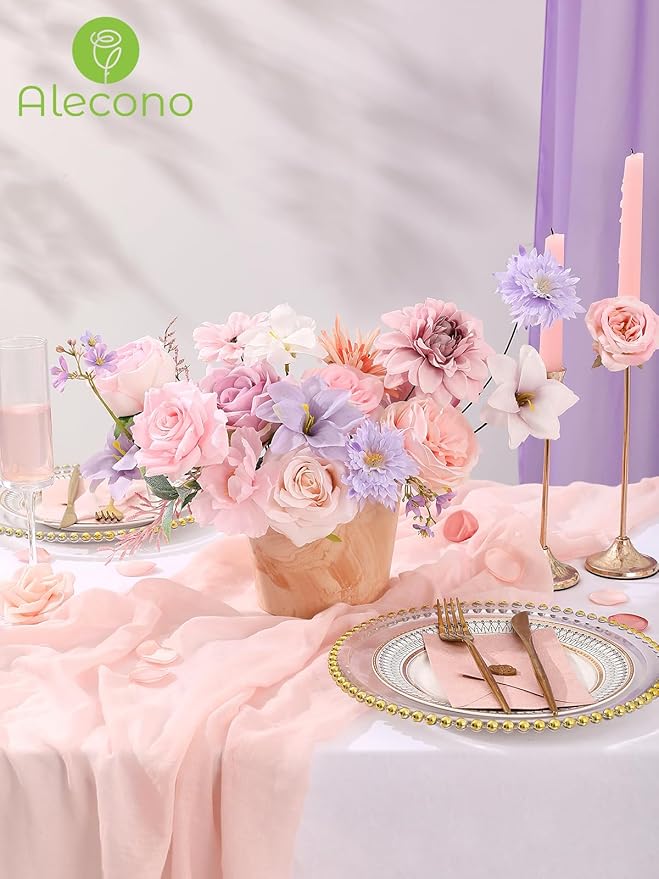 Alecono Artificial Flowers, Pink Purple Fake Flowers with Stems for DIY Wedding Bridal Bouquets, Cake Floral Arrangement Home Decor Indoor Outdoor