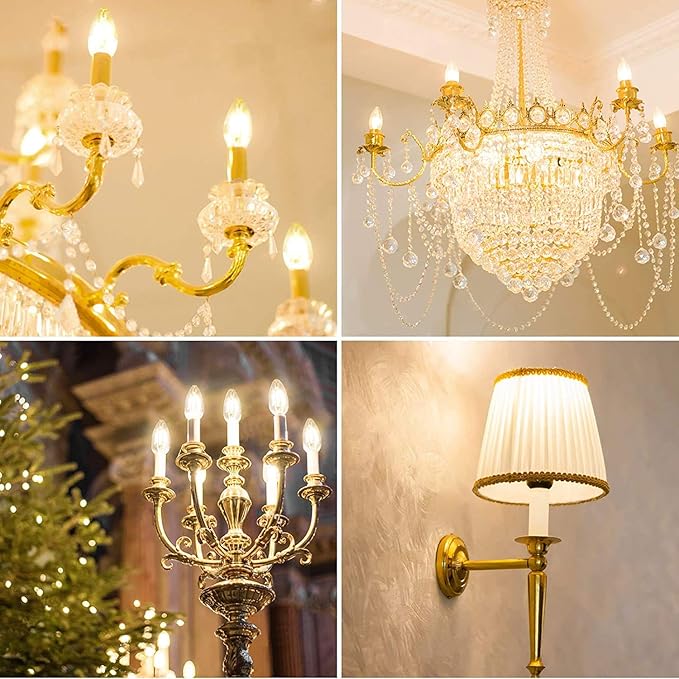 Lepro Led Chandelier Bulbs 60w Equivalent,E12 Dimmable Candelabra Bulbs for Ceiling Fan and Chandelier, 500lm 2700k Soft White Filament Bulbs,Type B Base, Ultra Energy Saving, Long Lifespan, 6-Pack