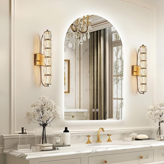 Niccy Arched LED Bathroom Mirror, 36x24 Inch Arch Frameless Backlit Mirrors for Wall Arched Lighted Vanity Mirrors Defogger and 3 Color, Explosion-Proof, HD Glass and IP65 Waterproof