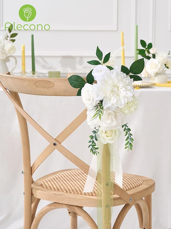 Alecono Artificial Flowers, White Silk Fake Flowers for DIY Wedding Bridal Bouquets, Cake Flowers for Table Centerpieces Baby Shower Party Home Decorations