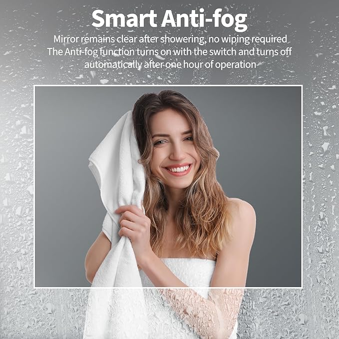 Koonmi 32x24 LED Bathroom Mirror, Backlit + Front Lit, LED Bathroom Mirror with Lights for Wall, 3 Colors, Anti-Fog, Dimmable Brightness, Memory Function, Tempered Glass