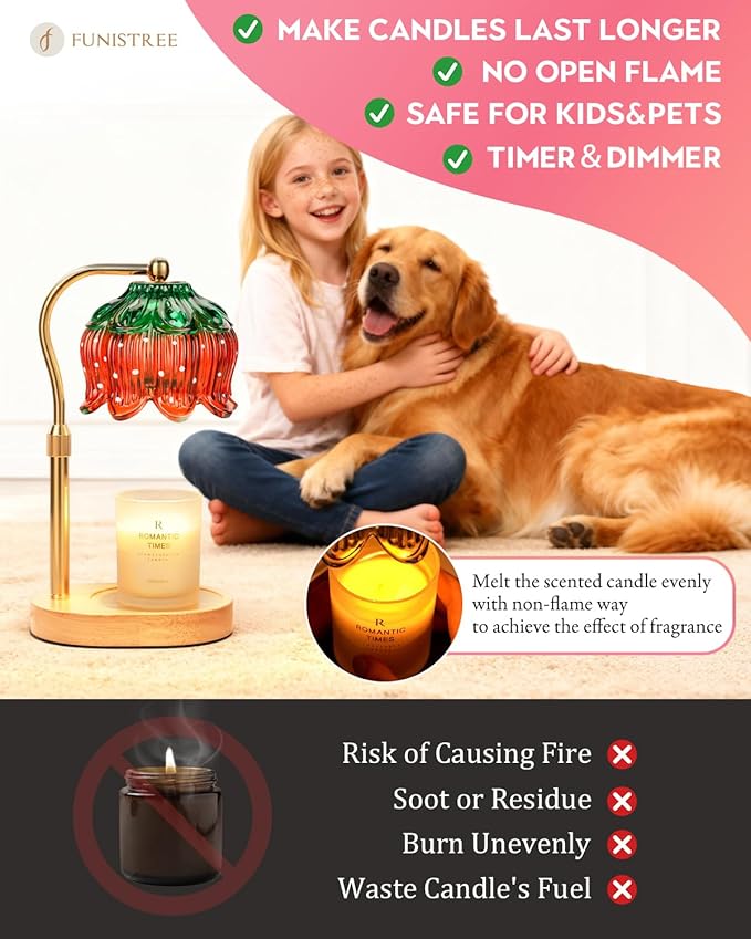 Strawberry Candle Warmer Lamp Height Adjustable, Lotus Strawberry Flower Lamp for Yankee Village Candles, Cute Candle Lamp with Timer & Dimmable, Birthday Christmas Gifts for Women Mom Adult