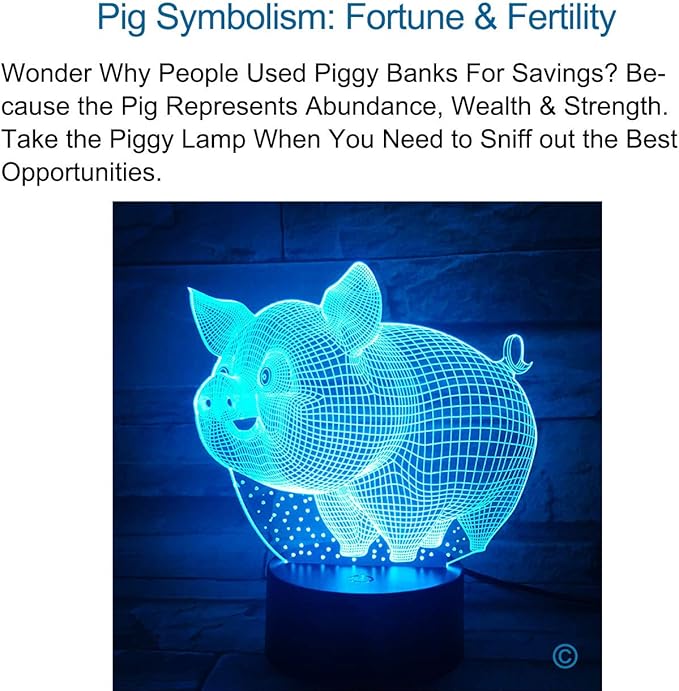 Pig 3D Decor Lamp with Remote, Toys for Girls Boys Room, Night Light Bedside Gifts for Kids Baby
